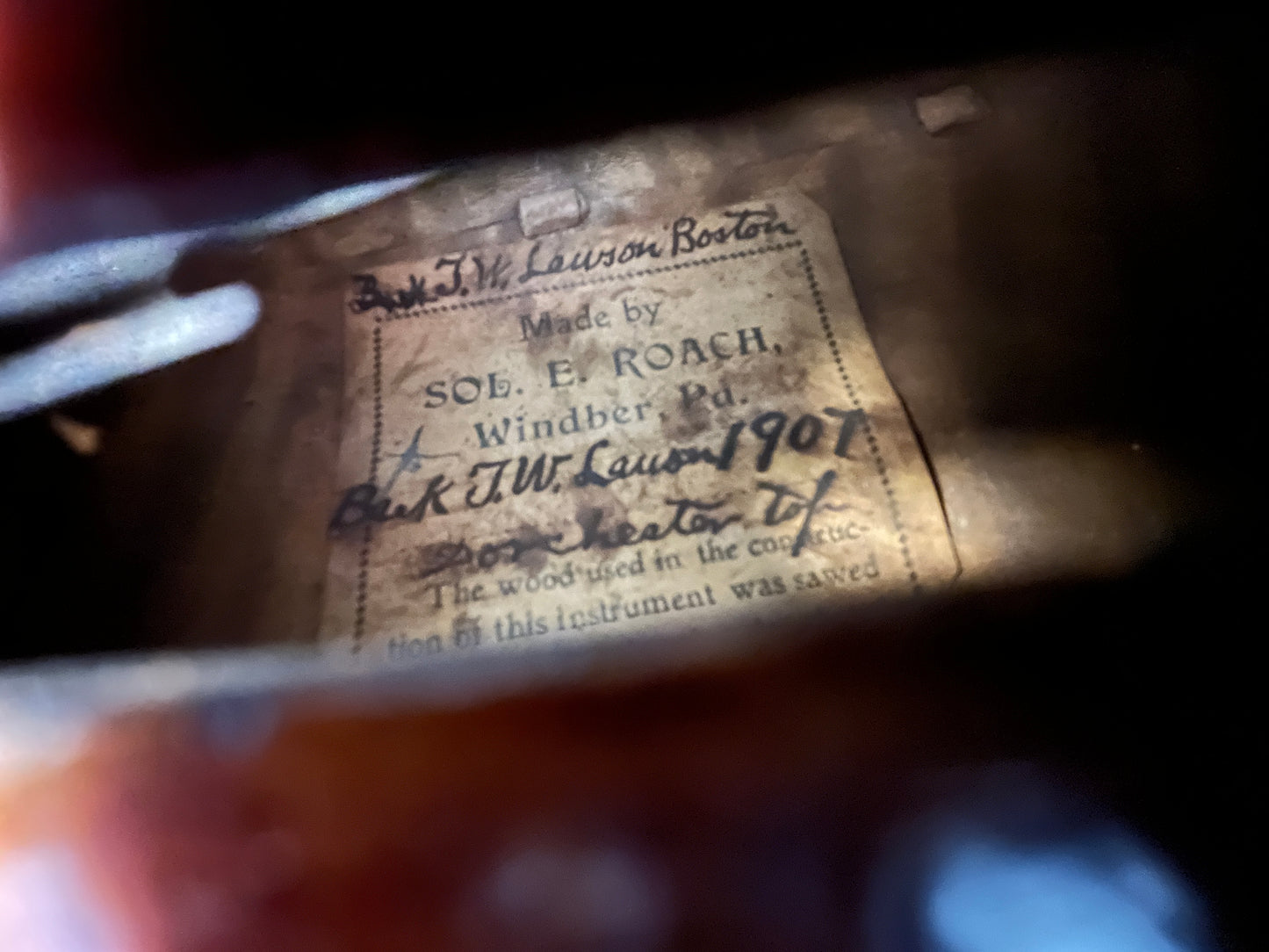 Flamed fiddle by legendary American maker Selman ' Sol. ' E Roach 1907