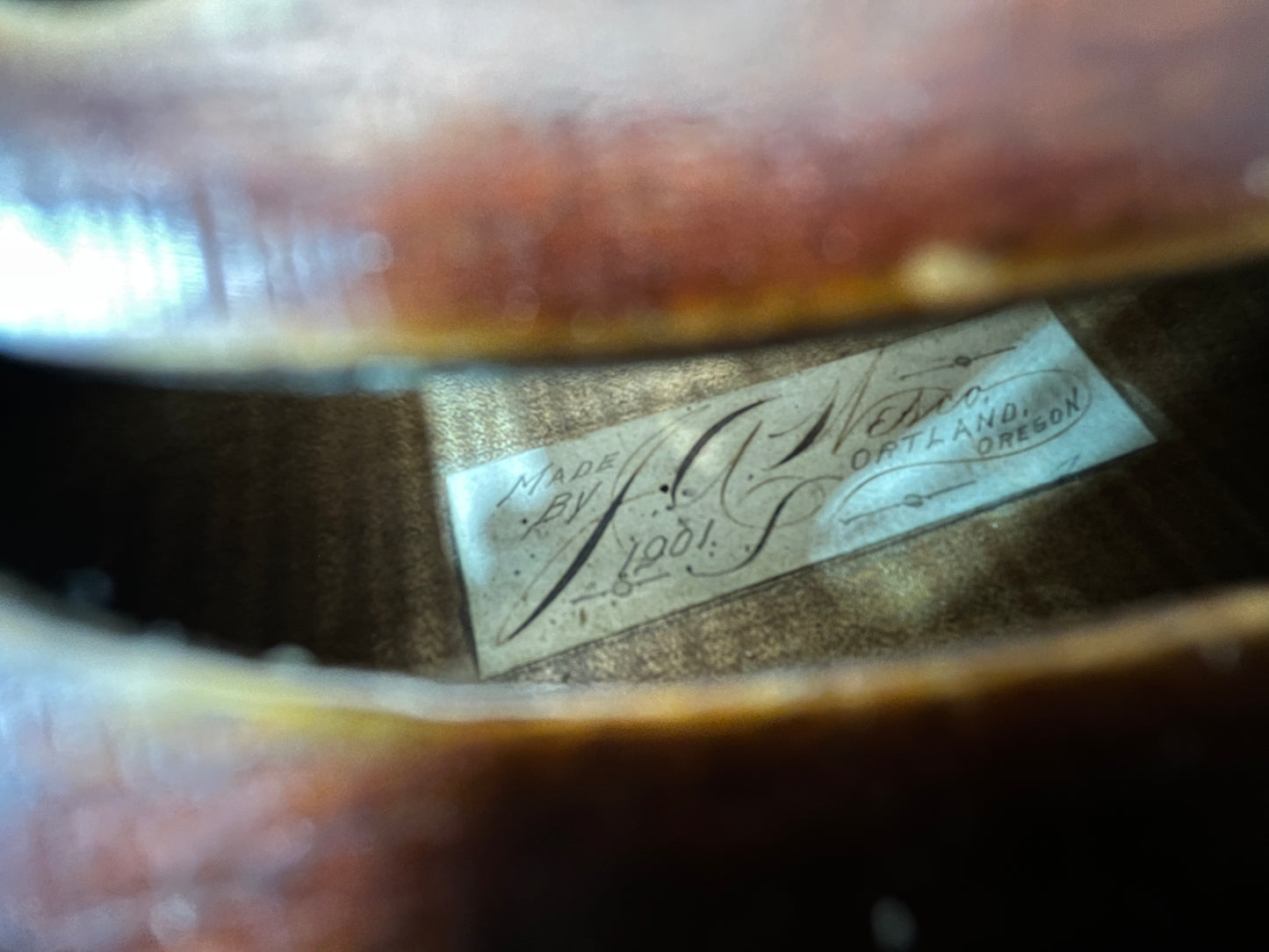 Historic American Made J. A. Wesco Violin 1901 - Oil Varnished full size 4/4, flamed Advanced and above