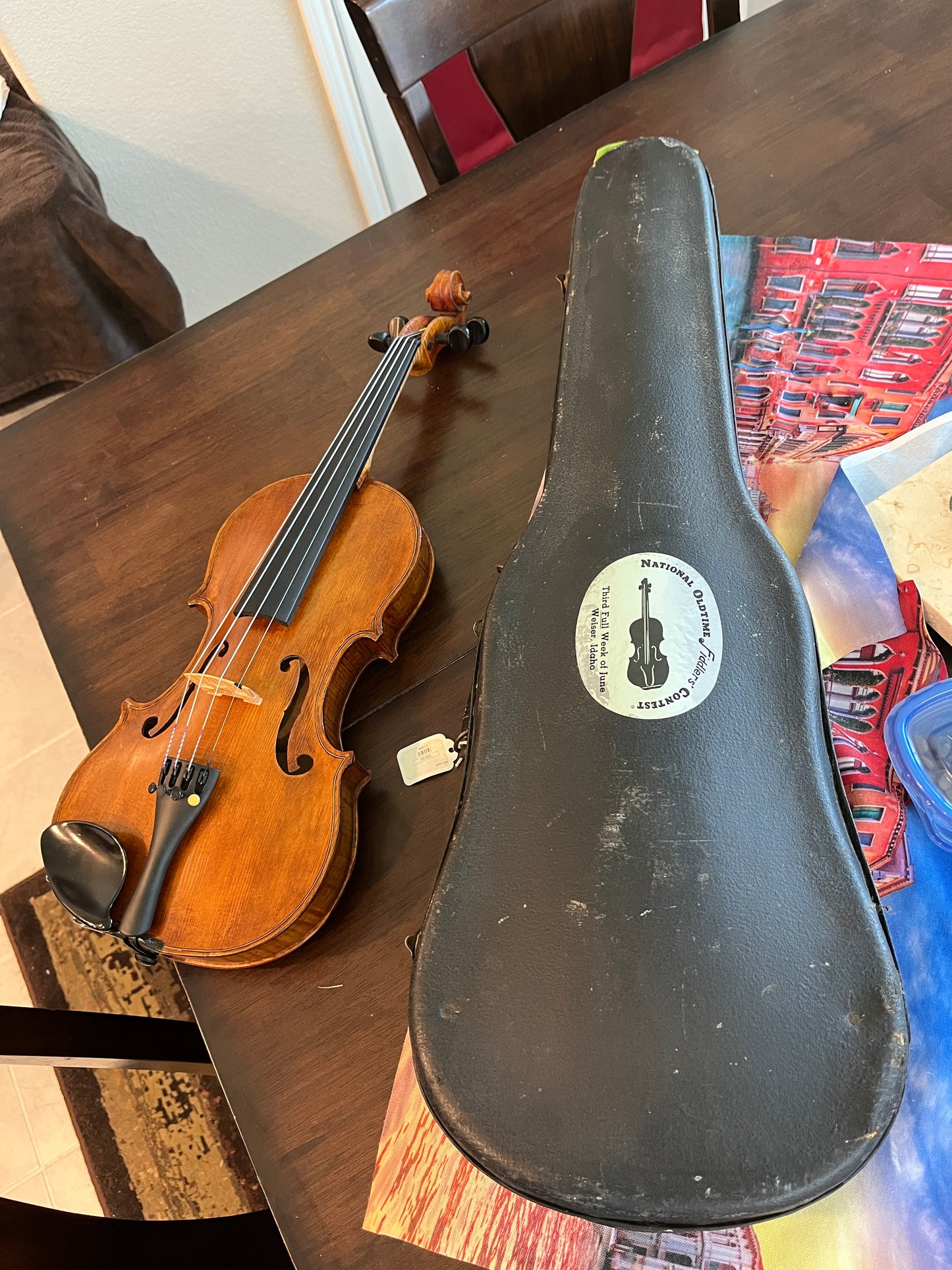 Bluegrass old tyme style folk Fiddle / Violin with the word 'Kezia' written inside - single piece flamed back