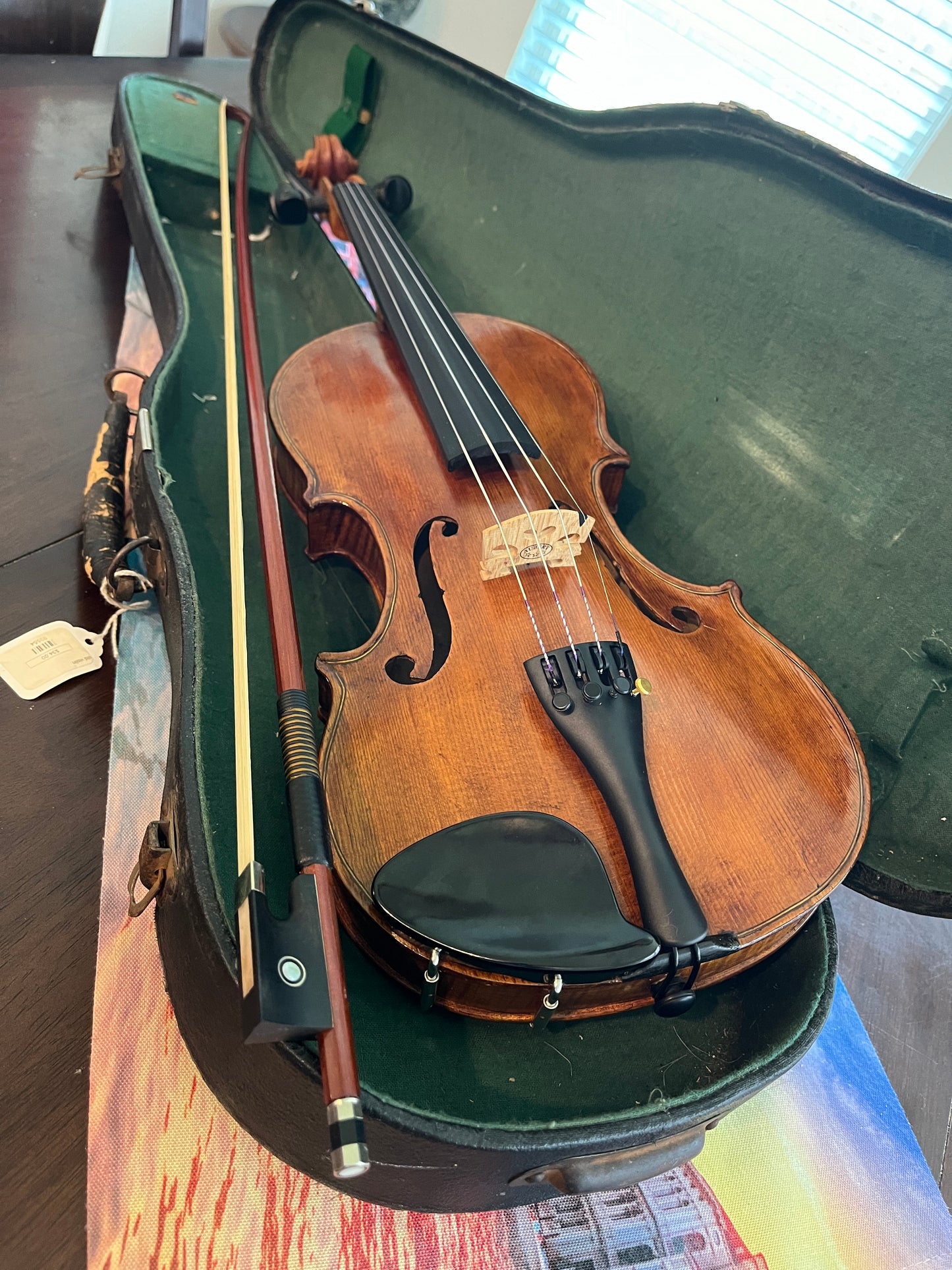 Bluegrass old tyme style folk Fiddle / Violin with the word 'Kezia' written inside - single piece flamed back