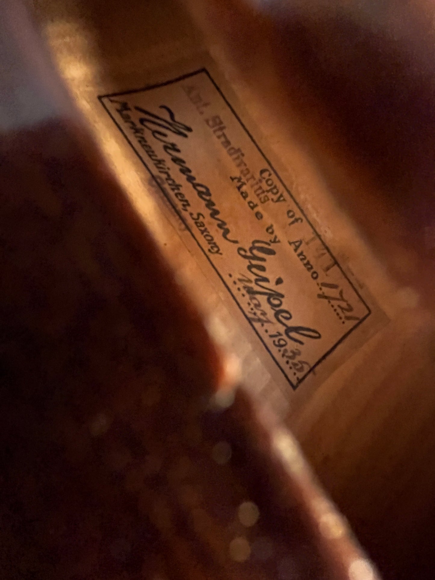 Flamed Hermann Geipel violin full size Strad copy 1935