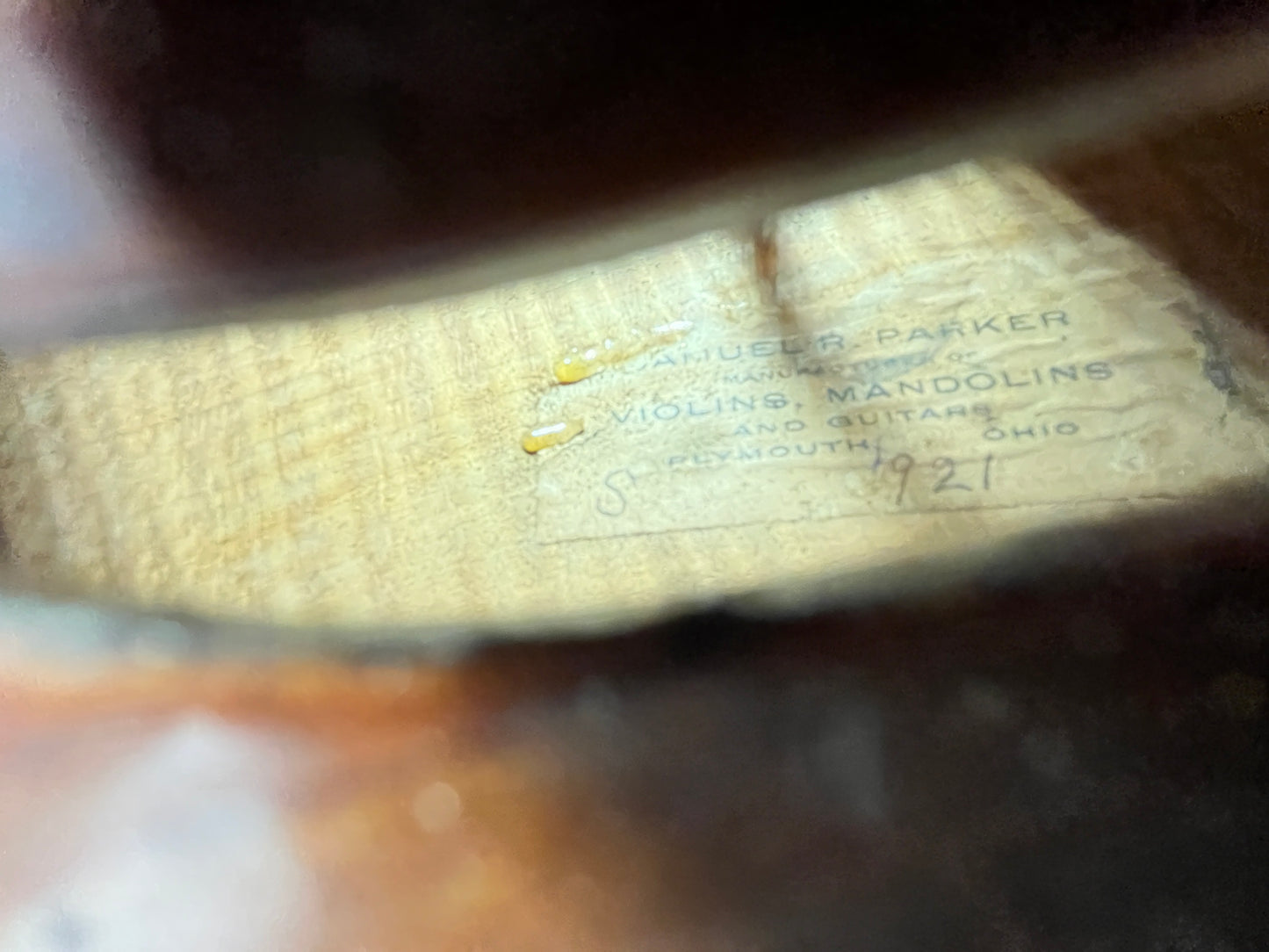 Samuel R Parker Violin 1921 Plymouth Ohio maker violin