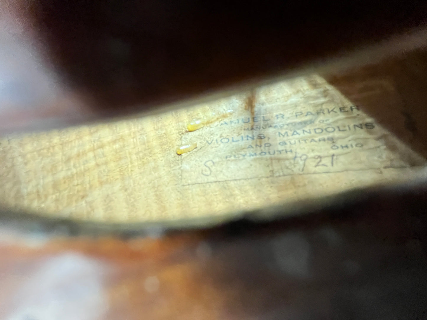 Samuel R Parker Violin 1921 Plymouth Ohio maker violin