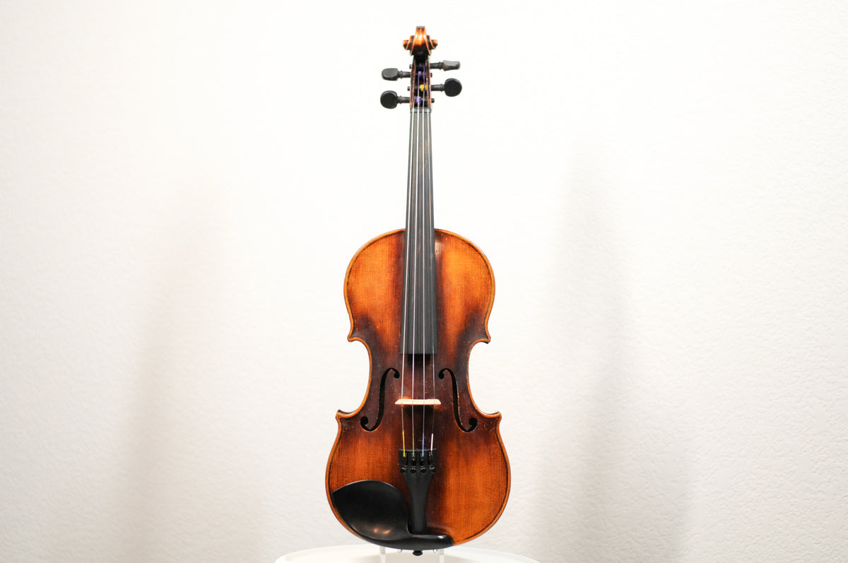 Full size violin labeled John Juzek Violinmaker in Prague violin with case and bow 4/4
