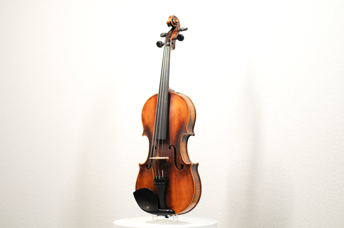 Full size violin labeled John Juzek Violinmaker in Prague violin with case and bow 4/4