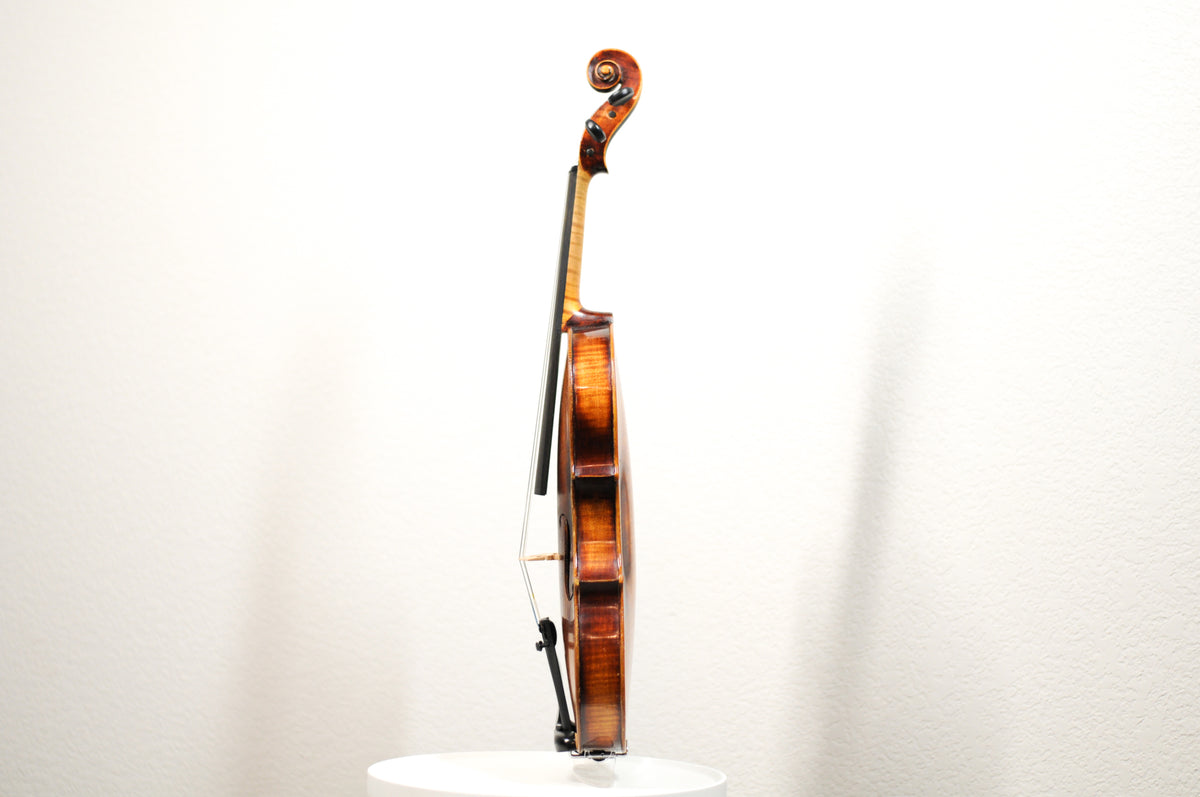 Full size violin labeled John Juzek Violinmaker in Prague violin with case and bow 4/4