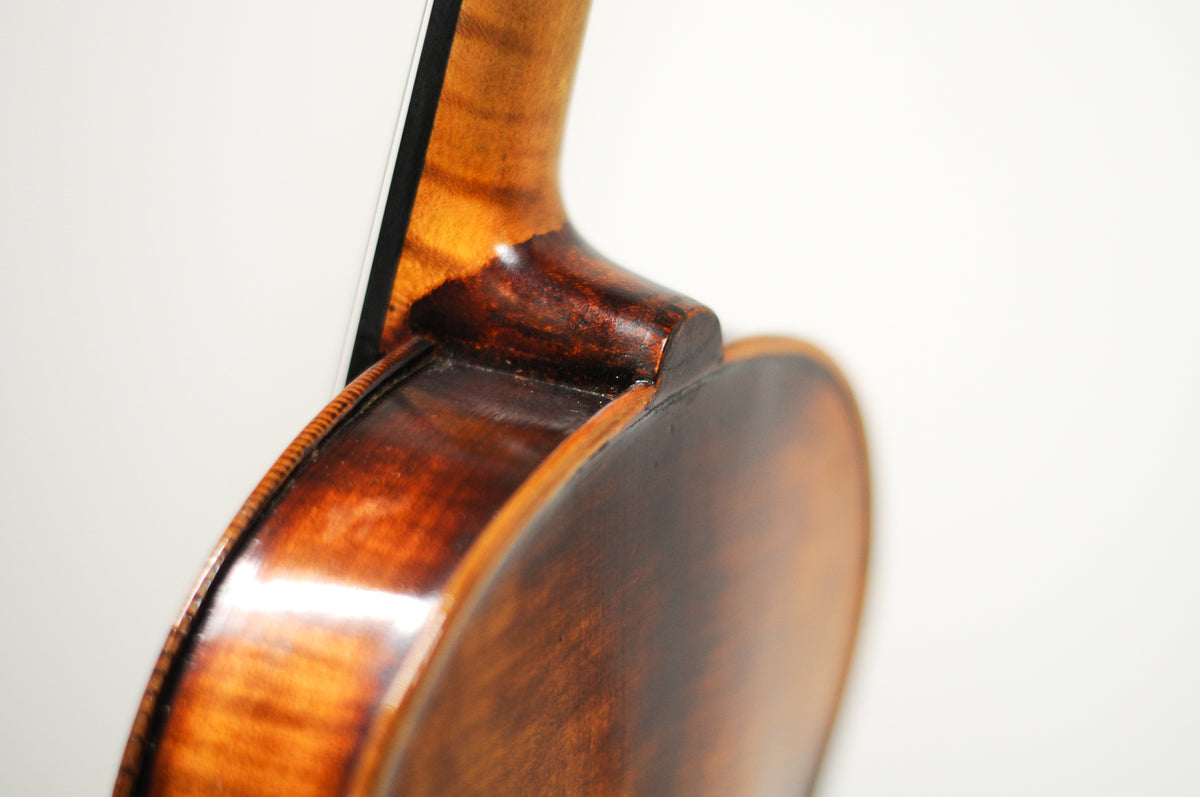 Full size violin labeled John Juzek Violinmaker in Prague violin with case and bow 4/4