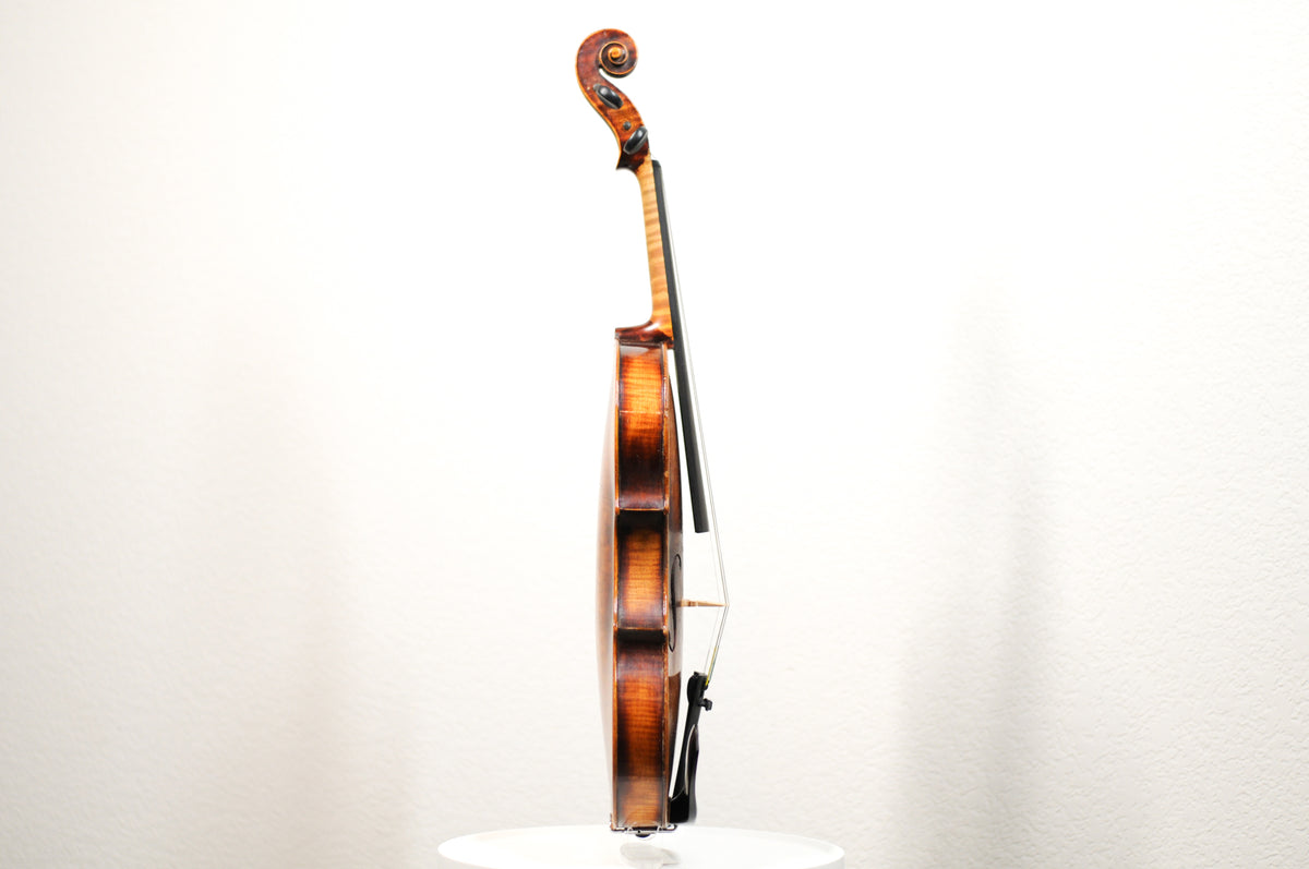 Full size violin labeled John Juzek Violinmaker in Prague violin with case and bow 4/4